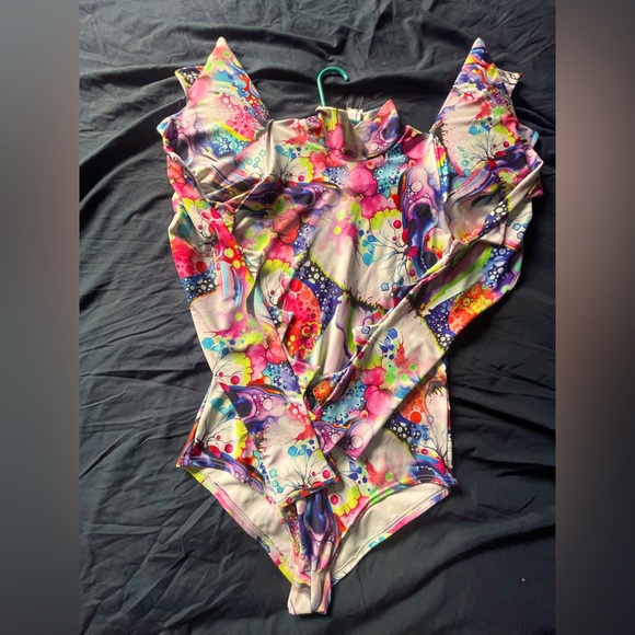 Coquetry Clothing custom made Spiked Mega Sharp Shoulder Romper Dreamscape Print - Picture 2 of 12